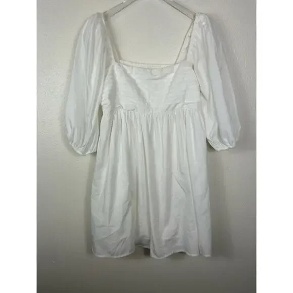 Abercrombie & Fitch Emerson Puff Sleeve Mini Dress White Sz LT Cottage Romantic - Picture 4 of 8
